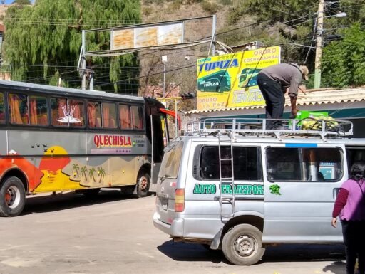 A minibus and coach in Tupiza bus station