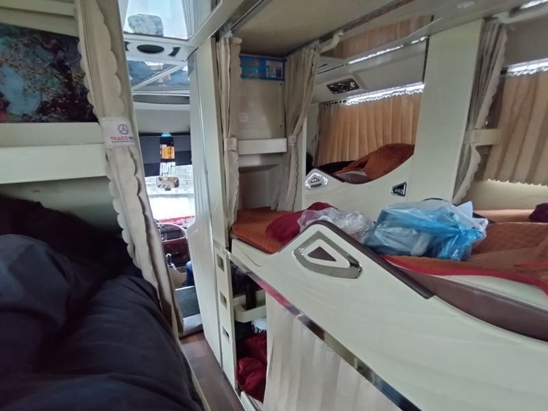 A sleeper bus with bunk beds instead of seats